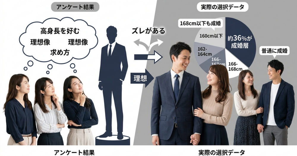 実際の恋愛・婚活市場で身長が与える影響を、データから整理しておく